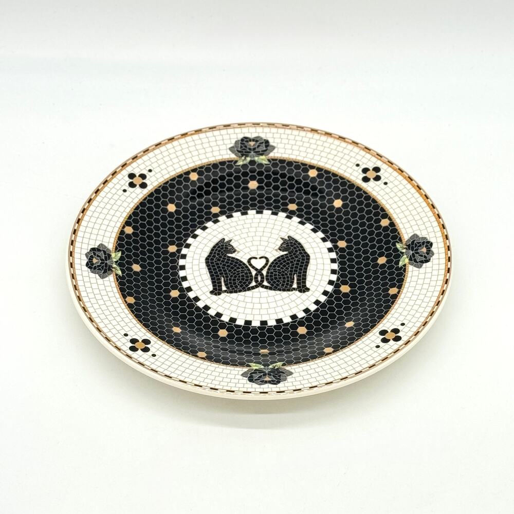 Anthropologie Bistro Tile Halloween Edition Black Cats Dessert Plate NEW
